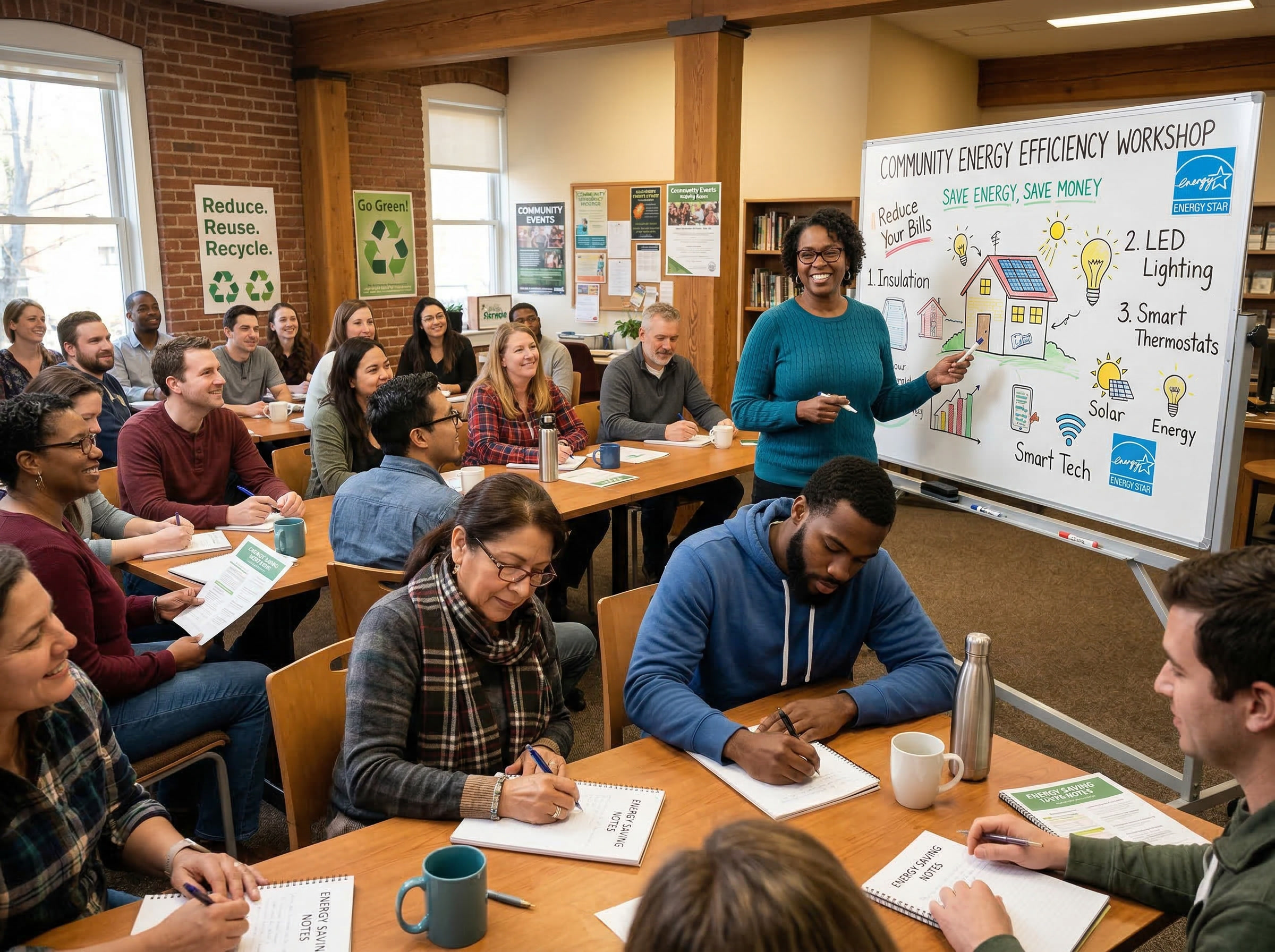 Community members attending an energy efficiency workshop